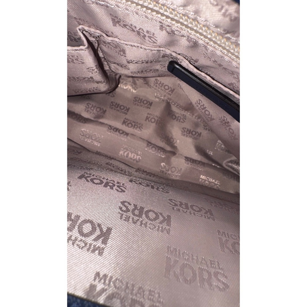 Michael Kors Dark Navy Blue Saffiano Leather Tote Gold Hardware MK Charm Pocket - Picture 11 of 15